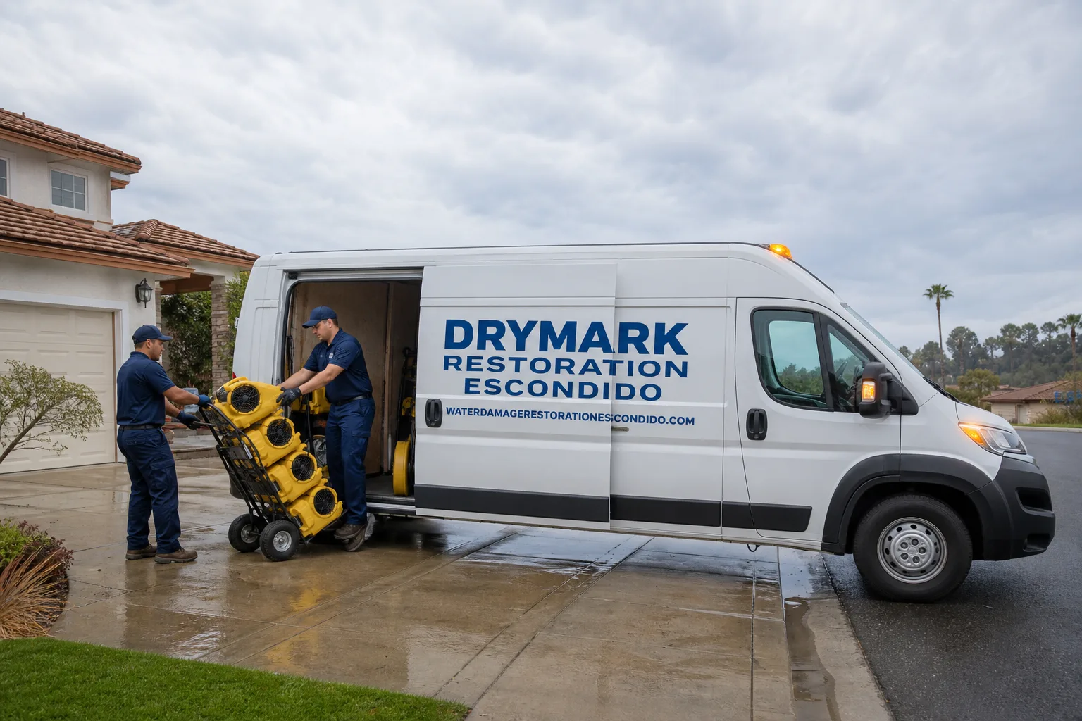DryMark Restoration Escondido damage restoration service vehicle and crew in Escondido, CA